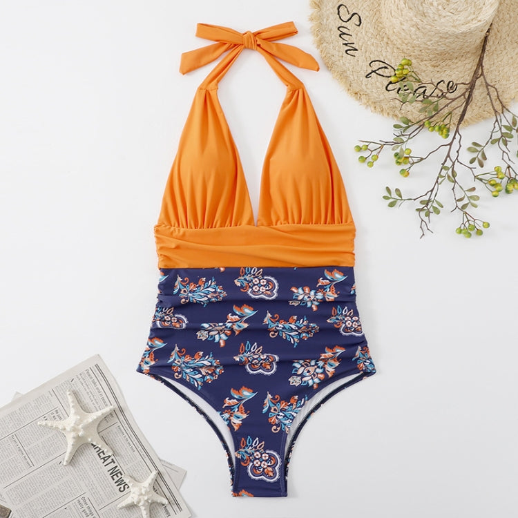 Costume intero estivo da donna con lacci senza schienale Bikini con stampa floreale, S