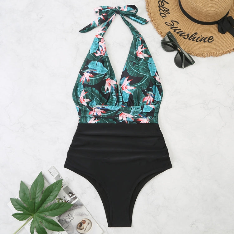 Costume intero estivo da donna con lacci senza schienale Bikini con stampa floreale, M