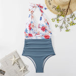 Costume intero estivo da donna con lacci senza schienale Bikini con stampa floreale, M
