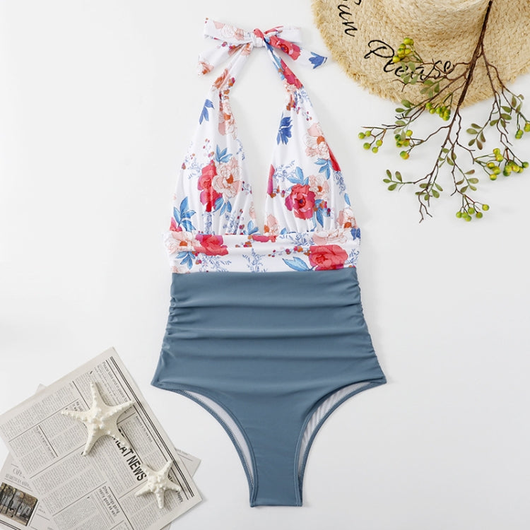 Costume intero estivo da donna con lacci senza schienale Bikini con stampa floreale, L