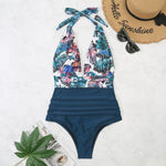 Costume intero estivo da donna con lacci senza schienale Bikini con stampa floreale, XL