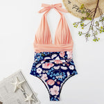 Costume intero estivo da donna con lacci senza schienale Bikini con stampa floreale, XL