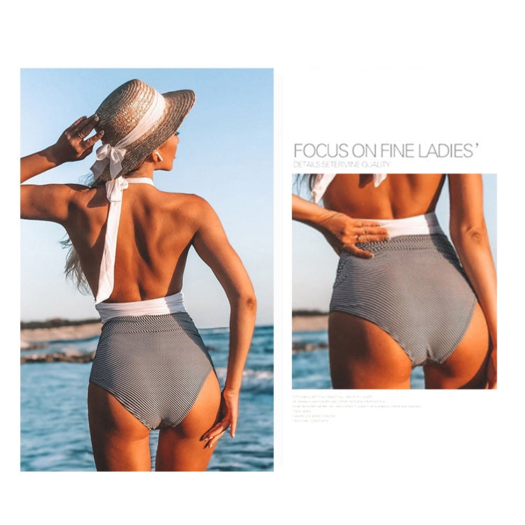 Costume intero estivo da donna con lacci senza schienale Bikini con stampa floreale, M