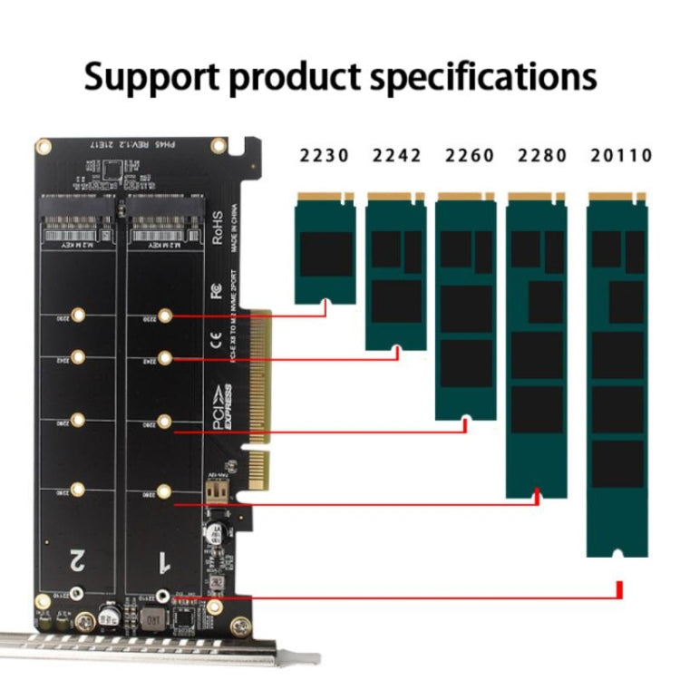 PCI-E X8 Double Disk Transfer Card NVME M.2 MKEY SSD RAID Array Adattatore di espansione, PH45