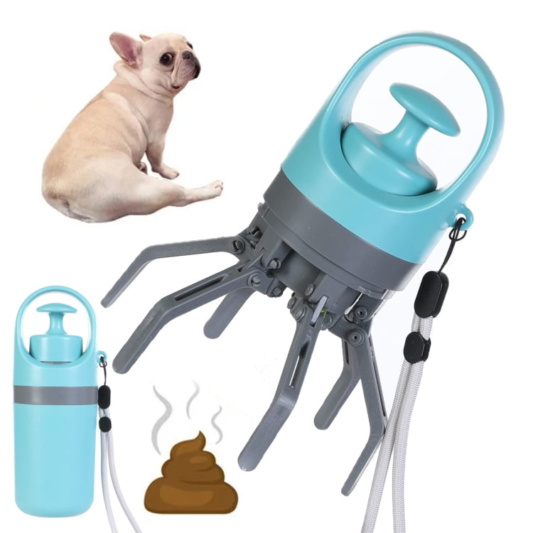 Paletta per cacca di cane a sei artigli con distributore di sacchetti per cacca integrato, Blue Gray