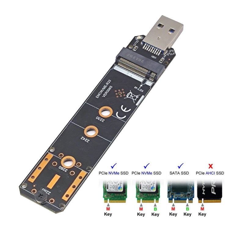 USB3.1 10Gbps GEN2 a NVME SATA Dual Protocol M.2 Riser Card SSD, USB3.1 To NVME SATA