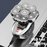 9 Rasoio USB multifunzionale a testa di coltello Rasoio per il lavaggio dell'acqua per tutto il corpo Uomo Capelli calvi, Single Machine, 6 In 1