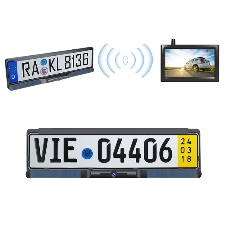 Display di retromarcia wireless per telecamera per veicoli con telaio della targa solare integrato, RC03