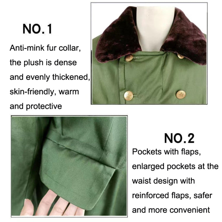 Cappotto lungo in cotone per soccorso in caso di calamità civile Cappotto in cotone ispessito in pile a prova di freddo allungato antivento, Green, Green (Demolished), Black, Black (Disassembly), 80/20 Polyester Card