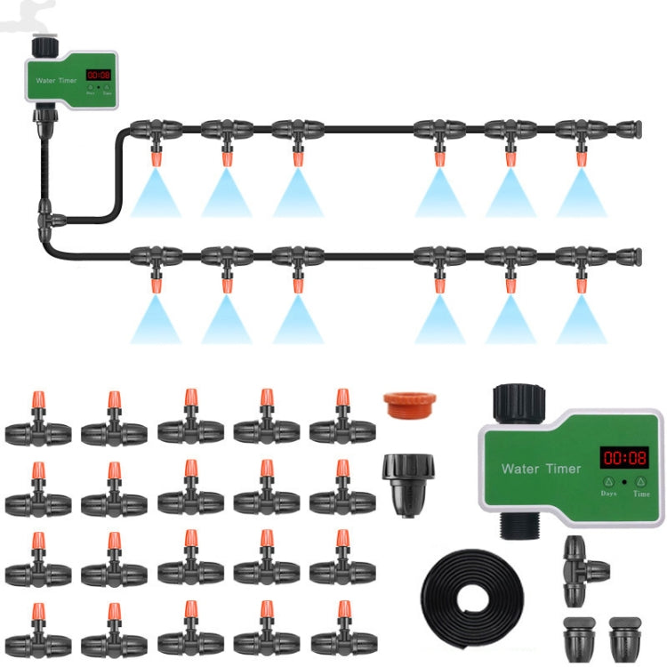 Sistema di irrigazione Controller intelligente Dispositivo di irrigazione automatico a tempo, 1 Water Outlet, 2 Water Outlet, 10m 10sets Hanging Spray Sprinklers, 10m 10sets Ground Plug Dual-use Suit, 20m 20sets Hanging Spray Nozzles                   ...