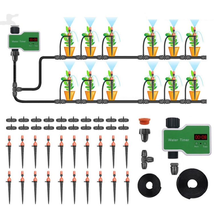 Sistema di irrigazione Controller intelligente Dispositivo di irrigazione automatico a tempo, 1 Water Outlet, 2 Water Outlet, 10m 10sets Hanging Spray Sprinklers, 10m 10sets Ground Plug Dual-use Suit, 20m 20sets Hanging Spray Nozzles                   ...