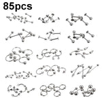 85 pezzi piercing gioielli in acciaio inossidabile borchie per labbra borchie per sopracciglia borchie per naso