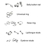85 pezzi piercing gioielli in acciaio inossidabile borchie per labbra borchie per sopracciglia borchie per naso