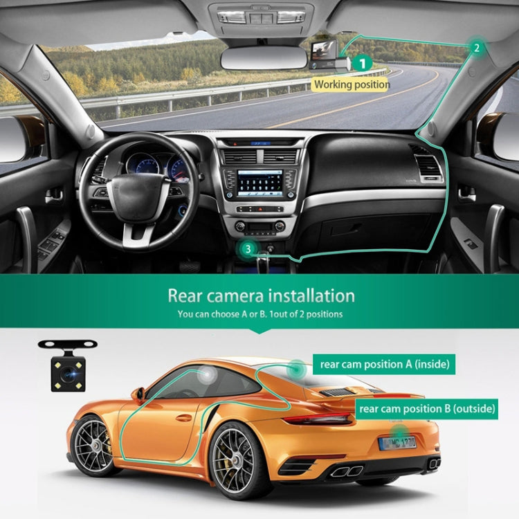 3 Lens Video HD 1080P Registratore di guida multilingue, F10