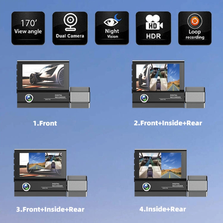 3 Lens Video HD 1080P Registratore di guida multilingue, F10