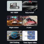 3 Lens Video HD 1080P Registratore di guida multilingue, F10