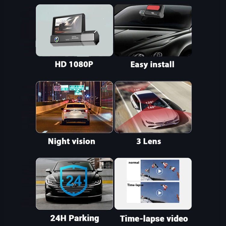 3 Lens Video HD 1080P Registratore di guida multilingue, F10