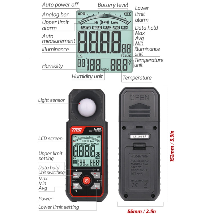 Illuminating Meter Bright Test Instrument Luminosità Misuratore di luce, TA631A, TA631B