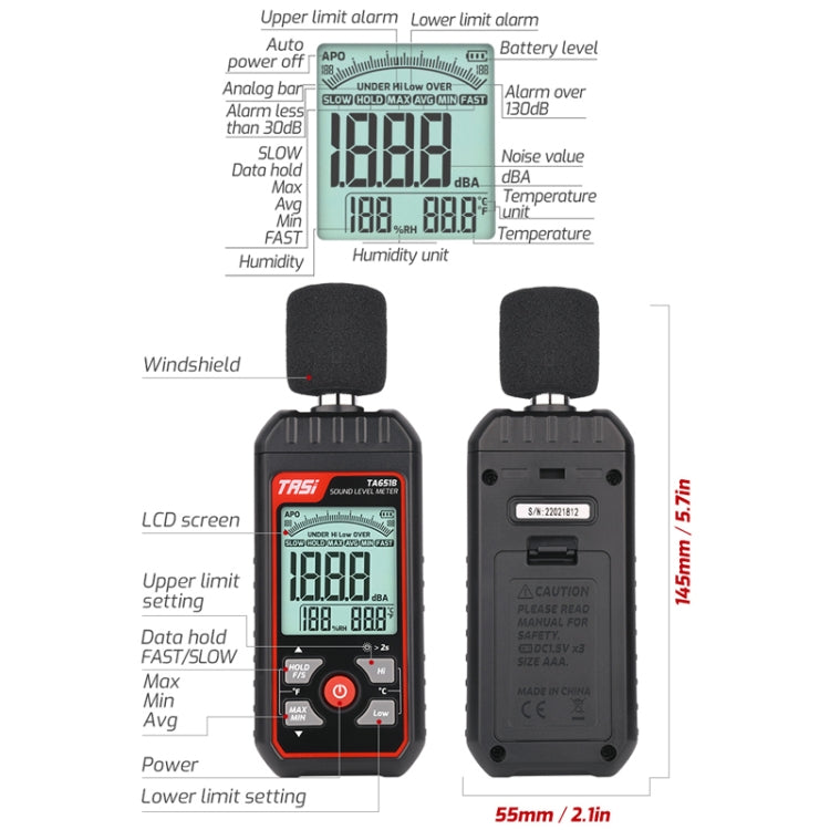 Dispositivo di decibel del tester del rumore domestico, TASI TA651A, TASI TA651B
