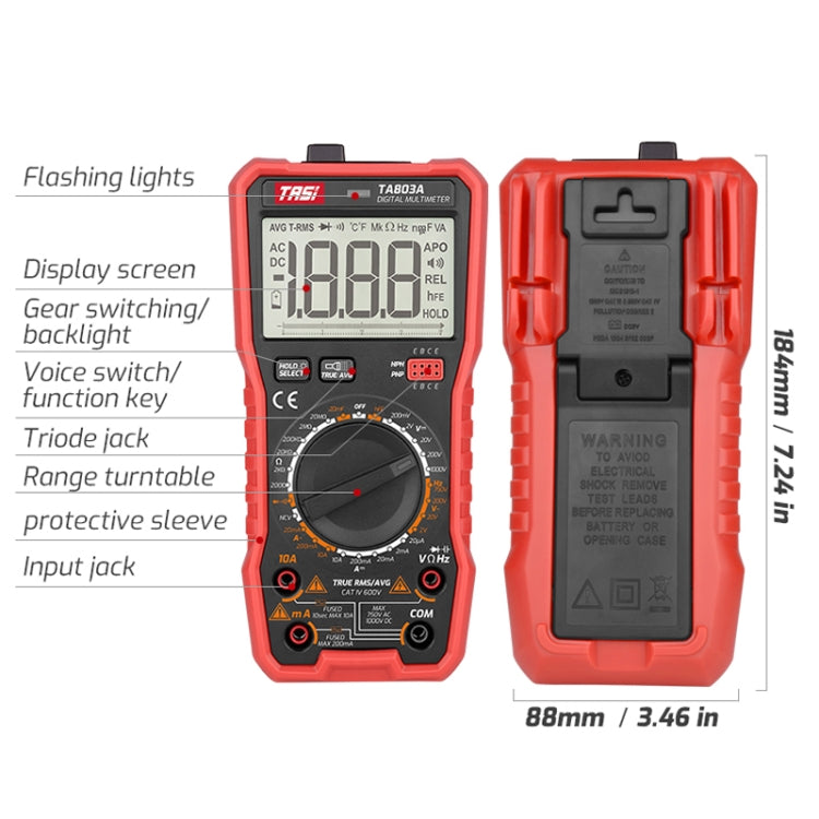 Multimetro digitale ad alta precisione Display digitale Multimetro per elettricista multifunzione per uso domestico, TASI TA803A, TASI TA803B, TASI TA803C