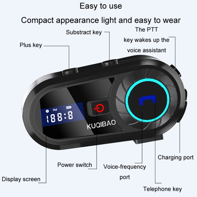 Auricolare Bluetooth impermeabile per casco da motociclista KUQIBAO con schermo