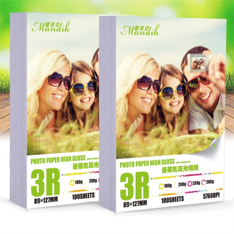 Mandik 3R Carta fotografica lucida su un lato da 5 pollici per stampanti a getto d'inchiostro Forniture per immagini su carta, 180gsm 500 Sheets, 200gsm 500 Sheets, 230gsm 500 Sheets, 230gsm 200 Sheets, 200gsm 200 Sheets, 180gsm 200 Sheets