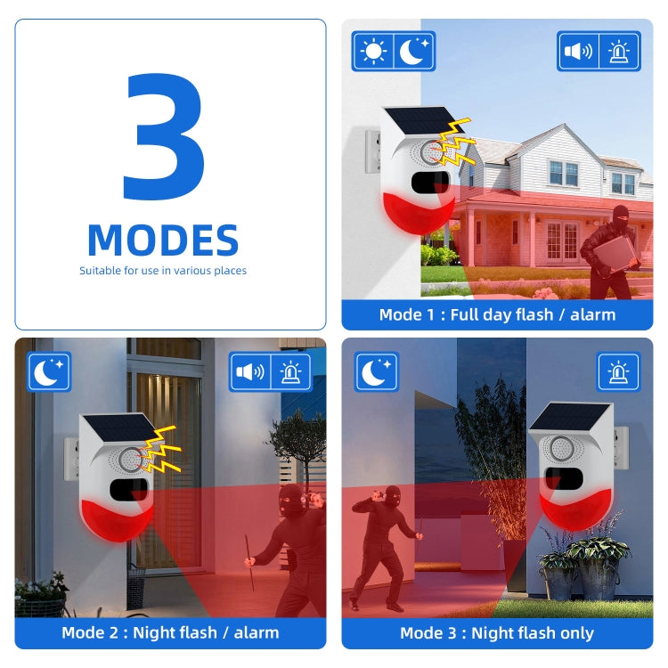 Rilevatore movimento PIR wireless solare con sirena 120dB