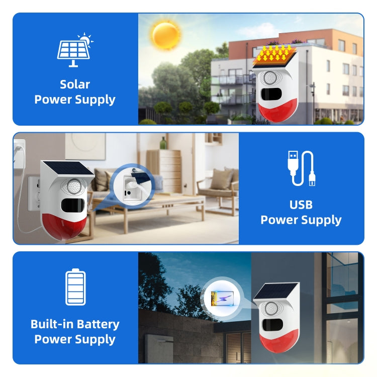 Rilevatore movimento PIR wireless solare con sirena 120dB