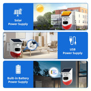 Rilevatore di movimento a infrarossi Solar Outdoor PIR Wireless Strobe Siren Detector Allarme sonoro, CT80WR Tuya WiFi Model, CT80R USB Upgrade Model