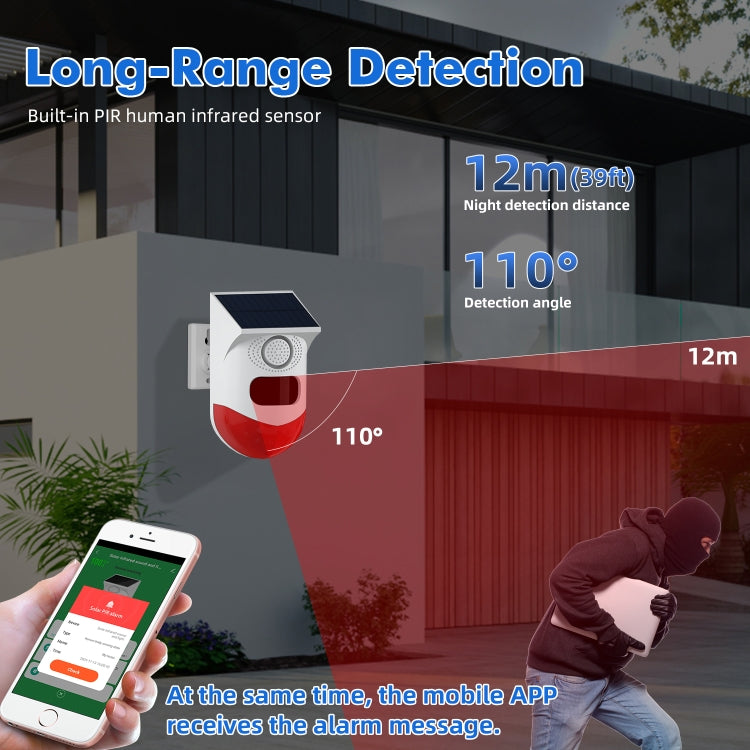 Rilevatore movimento PIR wireless solare con sirena 120dB