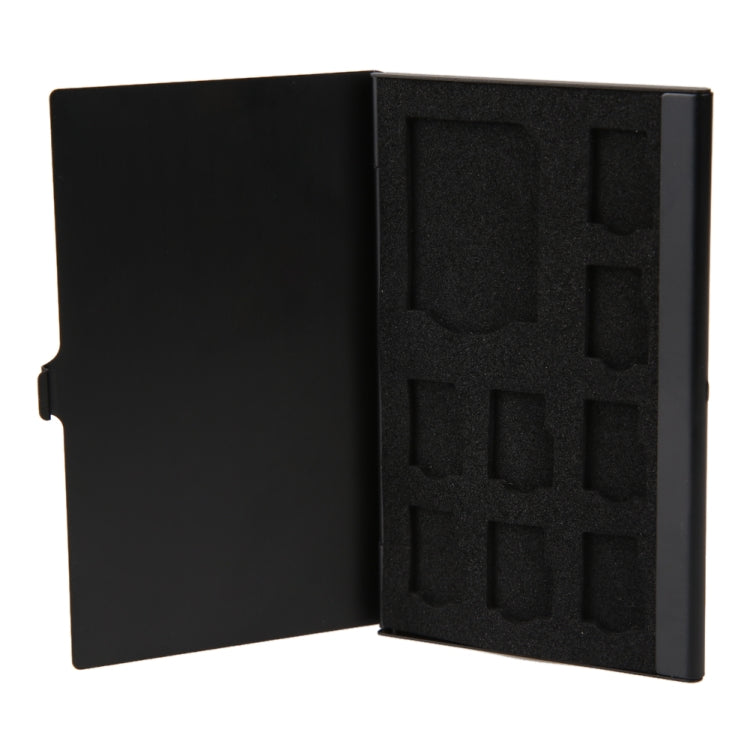 1SD + 8TF Alluminio Micro SD Card Holder Pin Storage Box 9 solts per scheda di memoria SD / SIM / TF, Black, Silver