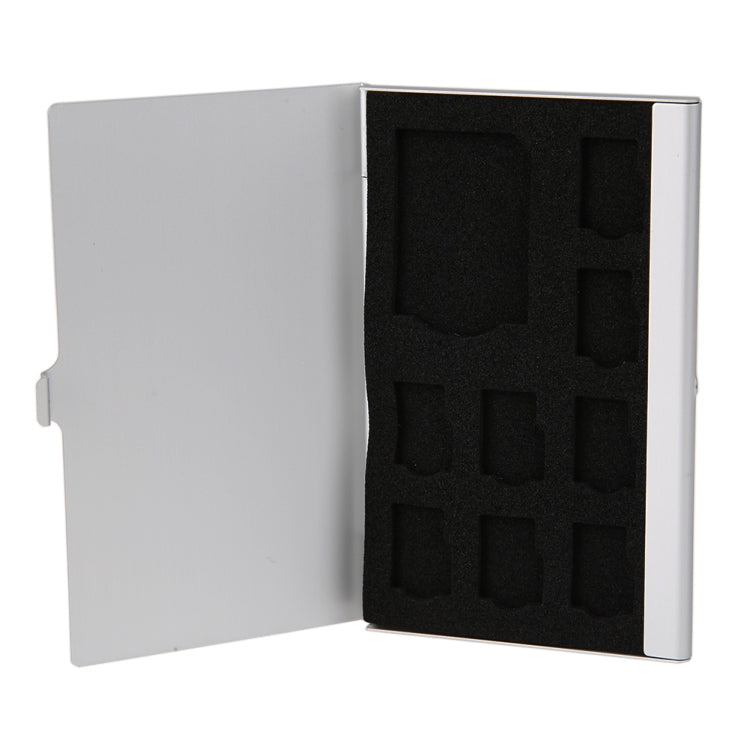 1SD + 8TF Alluminio Micro SD Card Holder Pin Storage Box 9 solts per scheda di memoria SD / SIM / TF, Black, Silver
