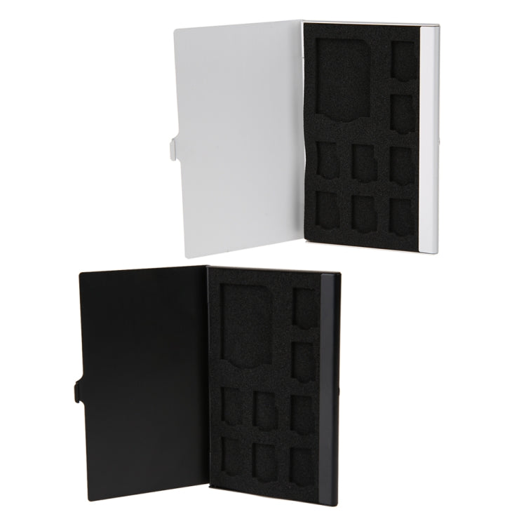 1SD + 8TF Alluminio Micro SD Card Holder Pin Storage Box 9 solts per scheda di memoria SD / SIM / TF, Black, Silver