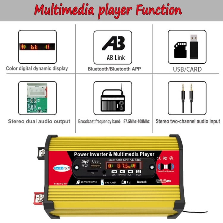 Inverter SOLIKE TECH 300W con lettore multimediale Bluetooth MP3/FM, 12V to 110V, 12V to 220V