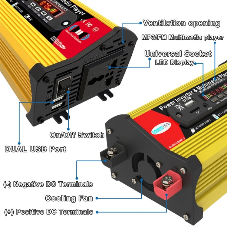Inverter SOLIKE TECH 300W con lettore multimediale Bluetooth MP3/FM, 12V to 110V, 12V to 220V