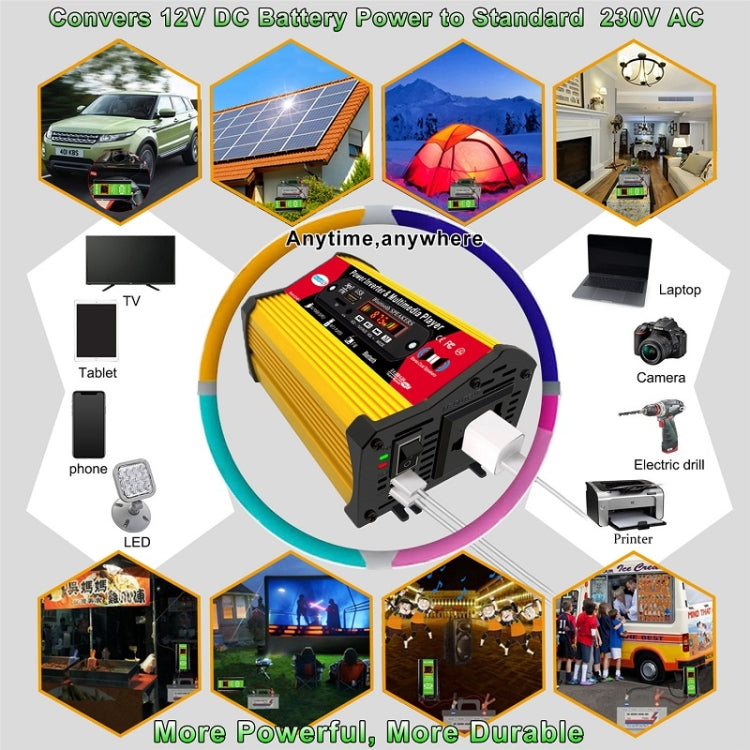 Inverter SOLIKE TECH 300W con lettore multimediale Bluetooth MP3/FM, 12V to 110V, 12V to 220V