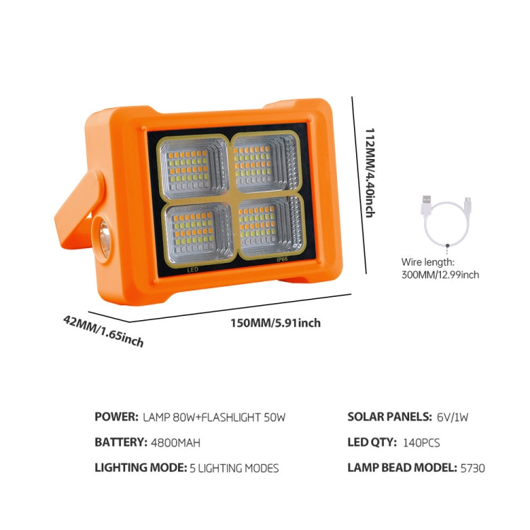 Luce di inondazione solare portatile 80W 144 LED