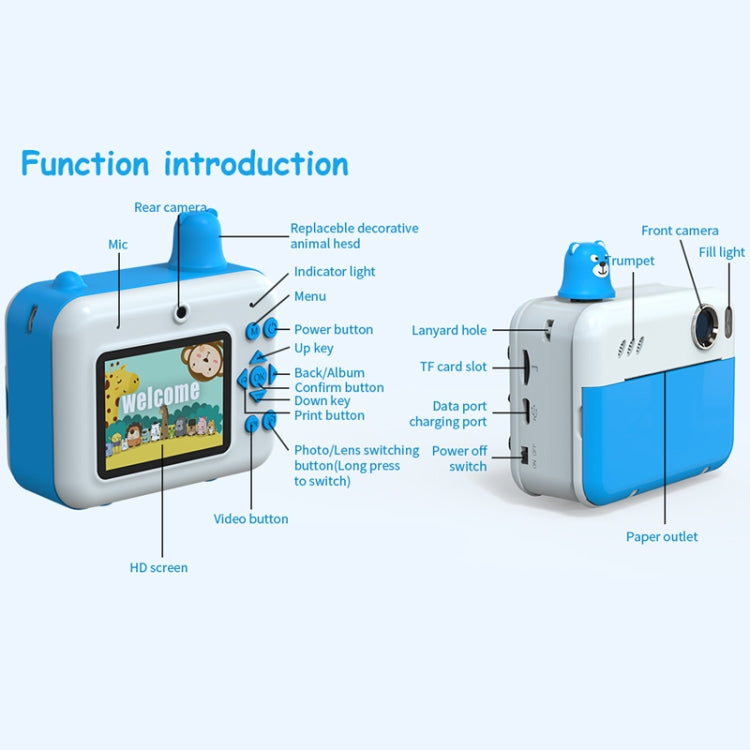 Fotocamera bambini 2.36" IPS LED HD 1080P con stampa termica