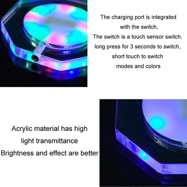 Ricarica USB LED Light Up Sottobicchiere in acrilico Base in cristallo trasparente, 100x10mm Round, 100x10mm Octagonal, 100x10mm Square