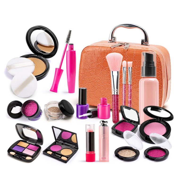 Set di cosmetici atossici per la casa dei giochi con la scatola per il trucco per la simulazione delle ragazze, 21 In 1 Rose Leather Bag, 21 In 1 Orange Leather Bag, 20 In 1 OPP Bag