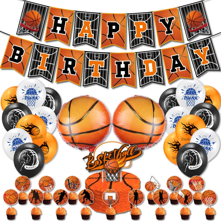 Set di bandiere per feste a tema basket + palloncino + set di inserti per torta