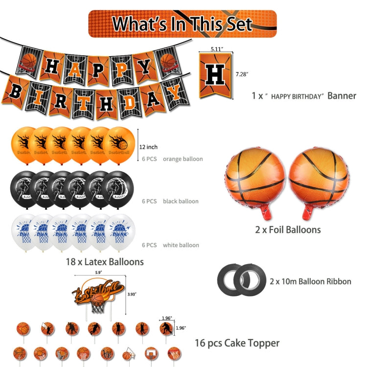 Set di bandiere per feste a tema basket + palloncino + set di inserti per torta