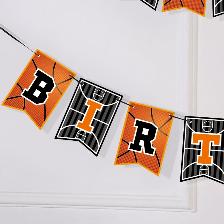 Set di bandiere per feste a tema basket + palloncino + set di inserti per torta