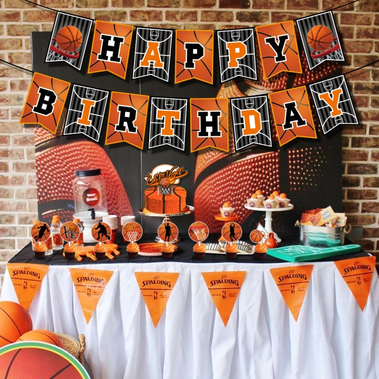 Set di bandiere per feste a tema basket + palloncino + set di inserti per torta