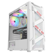 Custodia per computer ATX trasparente laterale in acrilico con posizione a 6 ventole e interfaccia USB 3.0, Black, White