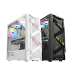 Custodia per computer ATX trasparente laterale in acrilico con posizione a 6 ventole e interfaccia USB 3.0, Black, White