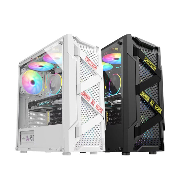 Custodia per computer ATX trasparente laterale in acrilico con posizione a 6 ventole e interfaccia USB 3.0, Black, White