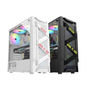 Custodia per computer ATX trasparente laterale in acrilico con posizione a 6 ventole e interfaccia USB 3.0, Black, White