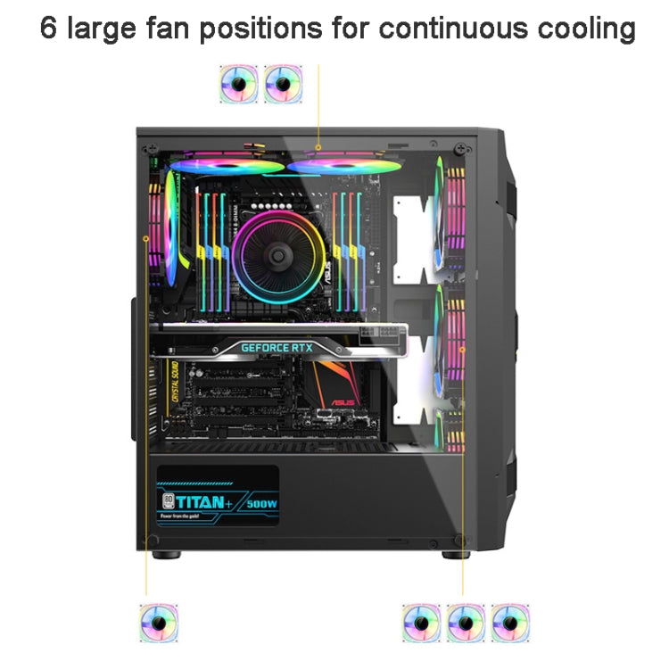 Custodia per computer ATX trasparente laterale in acrilico con posizione a 6 ventole e interfaccia USB 3.0, Black, White