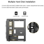 Custodia per computer ATX trasparente laterale in acrilico con posizione a 6 ventole e interfaccia USB 3.0, Black, White